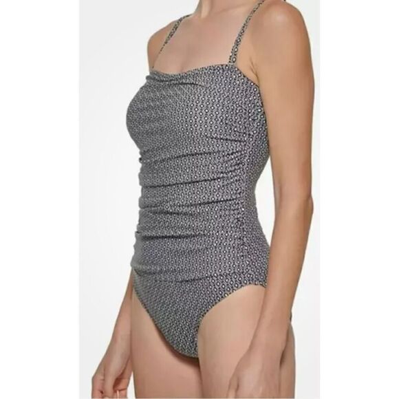 DKNY One Piece Swim Suit Adjustable Straps Sz. M Bra Blue/White - Picture 7 of 13